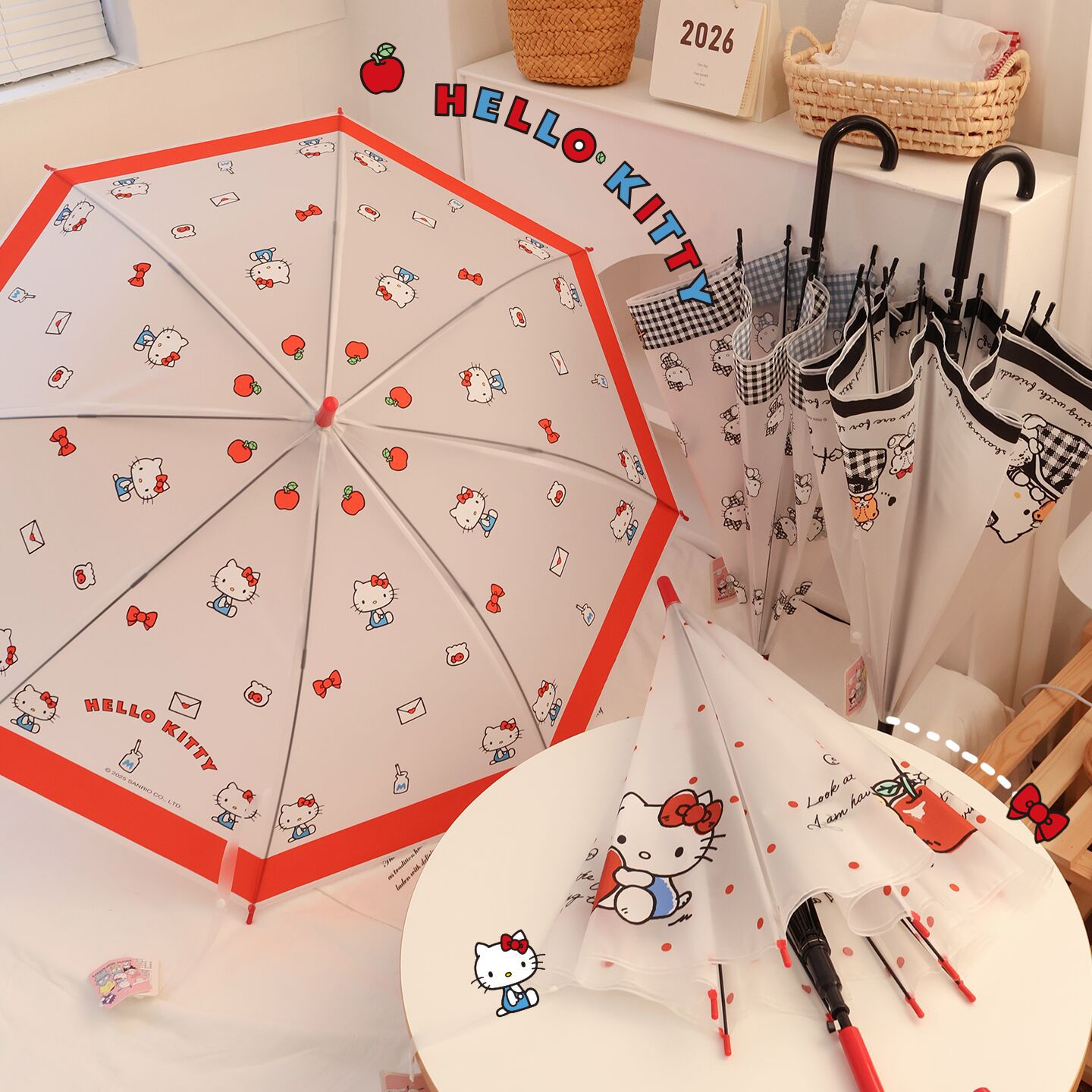 Sanrio Genuine Hello Kitty Cartoon Cute Long-Handled Umbrella, Wind-Resistant Frosted Girly Transparent Umbrella