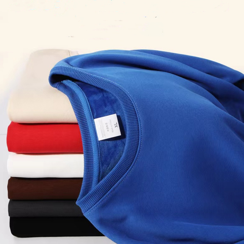 Fleece-lined Thickened Men's and Women's Sweatshirt Autumn and Winter Long-sleeved Round Neck Top Solid Color Large Size Loose Interior Tooling lo