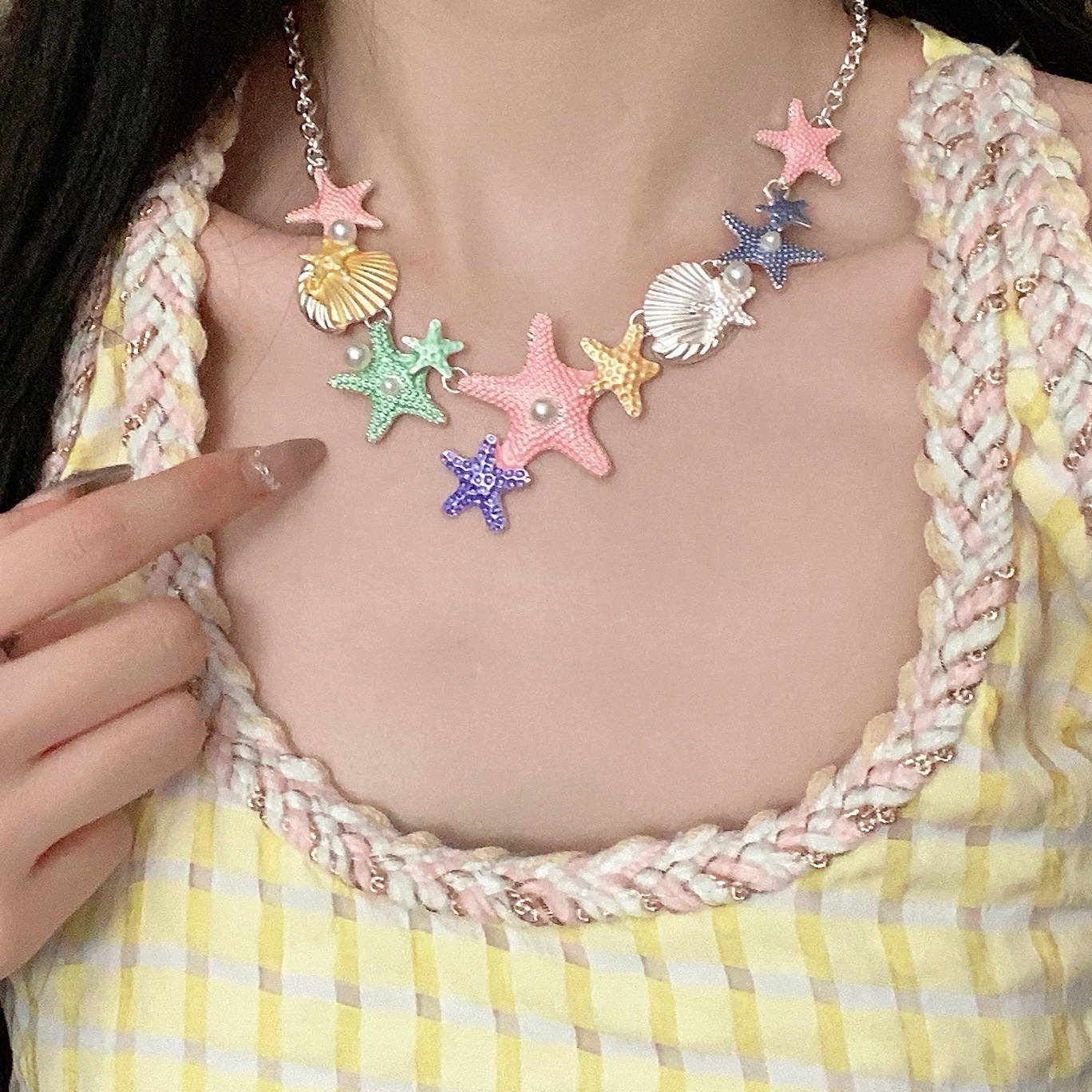 Sweet Color Starfish Shell Necklace Niche High-end Design Necklace Dopamine Girls' Heart All-match Necklace Trendy