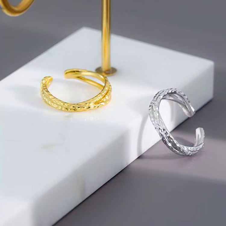 New Korean Style Design X-Shape Braided Ring Women's Open Ring Simple Personality Interwoven Texture Ring Hand Jewelry