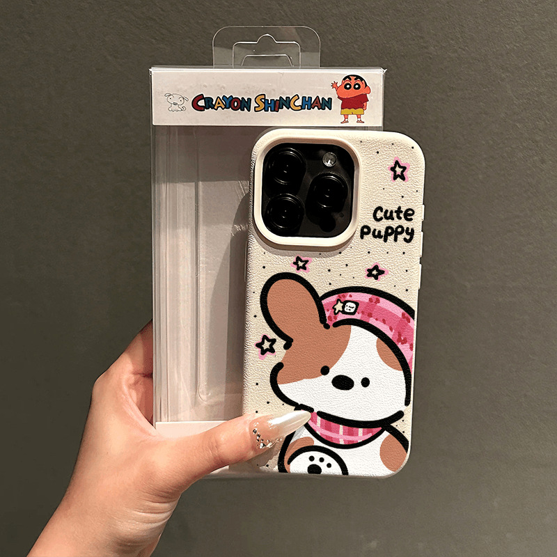 Beret Puppy for Apple 15PROMAX Phone Case iPhone14 Cartoon 13 Litchi Pattern 12 Soft Case 11