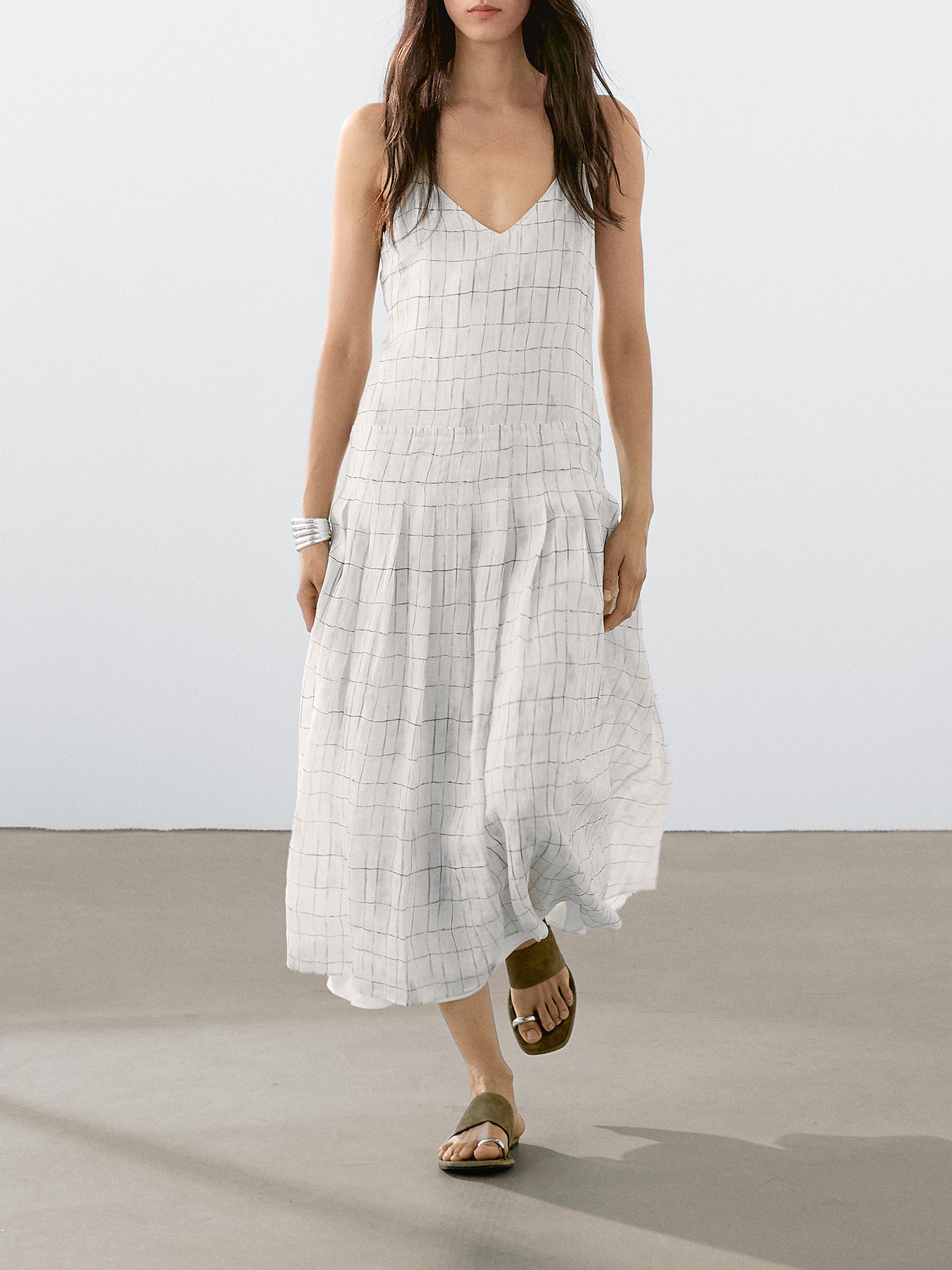 Md Island Resort Style Gentle French Plaid Mid-Length Suspender Dress Large Swing Skirt Women Summer 06606865251