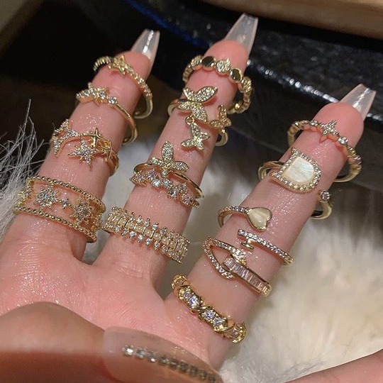 Zircon Diamond Geometric Ring Summer Mori Niche Unique Finger Ring Light Luxury High-end Temperament Jewelry Wholesale