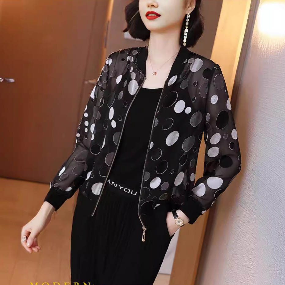 Chiffon polka dot thin sun protection clothing women's summer new baseball uniform women's fashion casual loose jacket short coat fashion