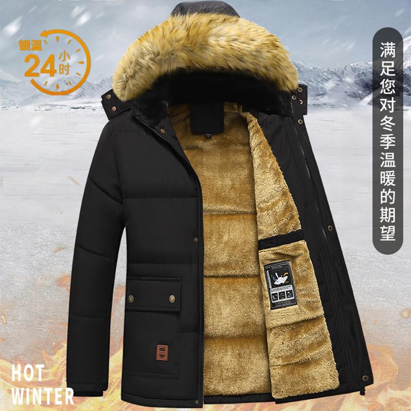 Jacket Men's Dad's Winter Hooded Cotton-Padded Jacket Father's Winter Middle-Aged and Elderly Grandfather's Velvet Thickeneded Cotton Clothes