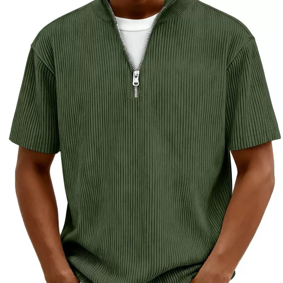 European and American Cross-Border 2026 Summer New Men's Solid Color Henley Zipper Style Fashionable Casual Short-Sleeve T-Shirt Top