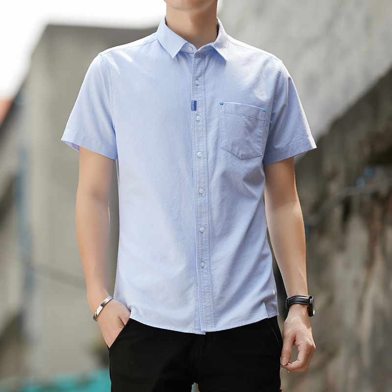 Short Sleeve Shirt Men's Cotton Oxford Spinning 2024 Summer New Casual Business Solid Color Shirt Men's Top