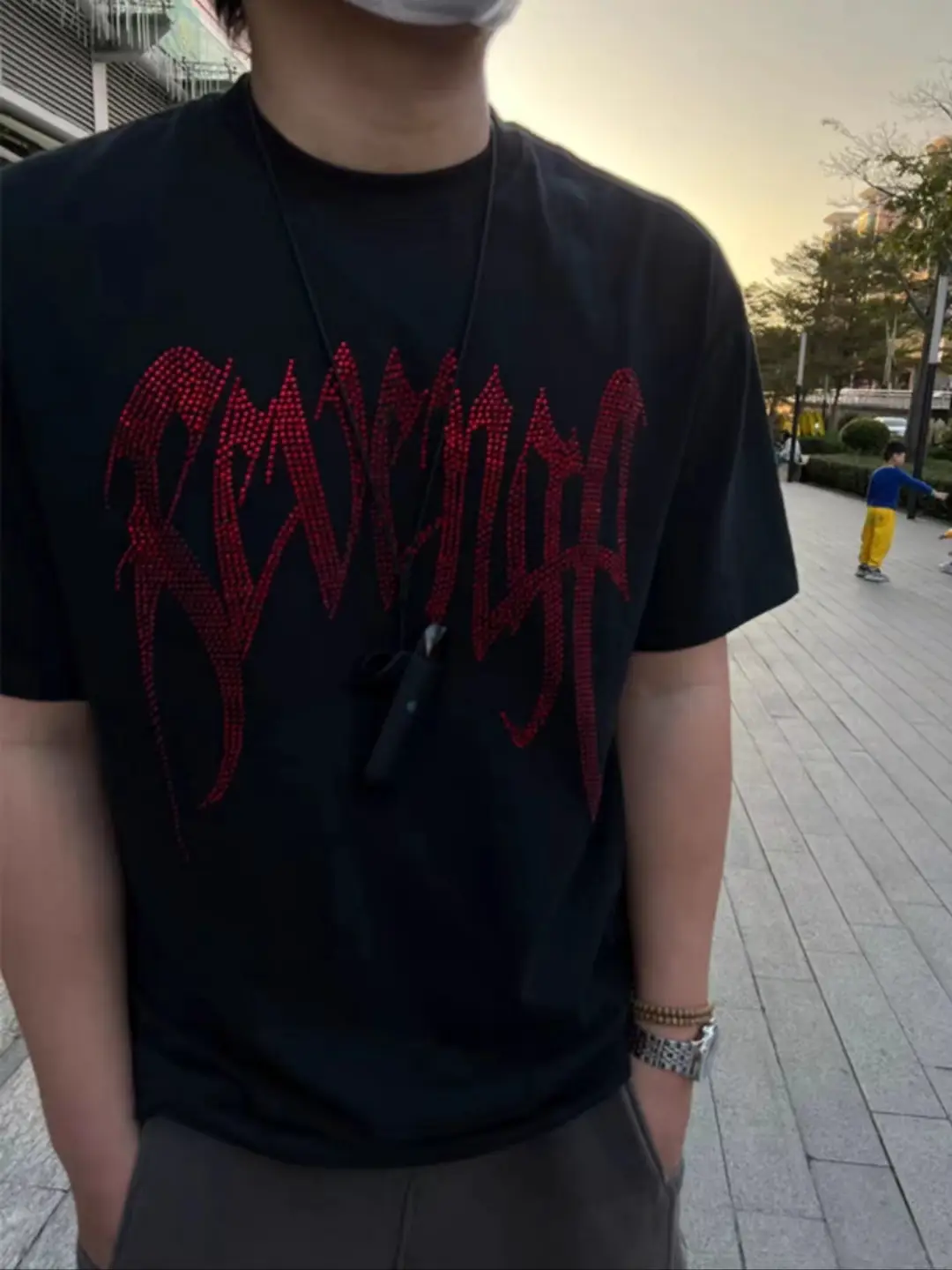 Revenge Short-Sleeve Men's Trendy Brand Letter Rhinestone Palm Rap Xx Same Style High Street American Casual Couple T-Shirt Summer