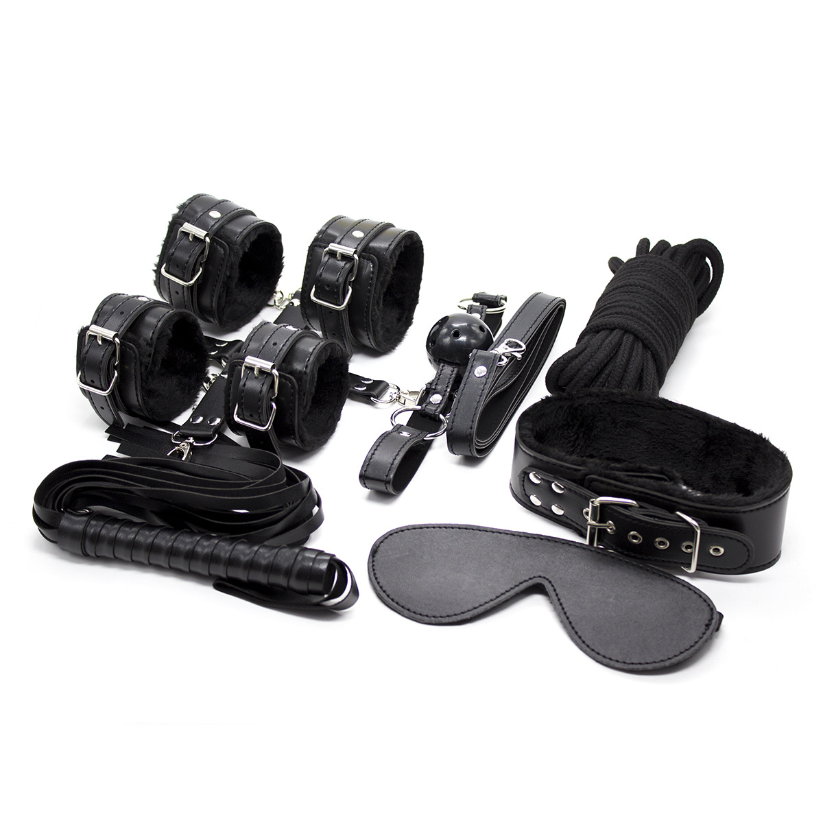 Factory direct adult supplies plush 8-piece set of eight-piece handcuffs cross leather whip neck plug rope