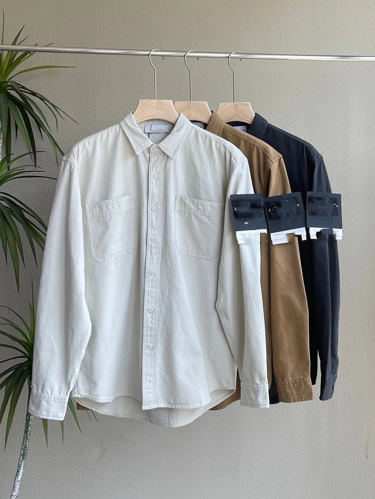 Badge Overshirt Washed Armband Shirt, Solid Color, Simple and Versatile