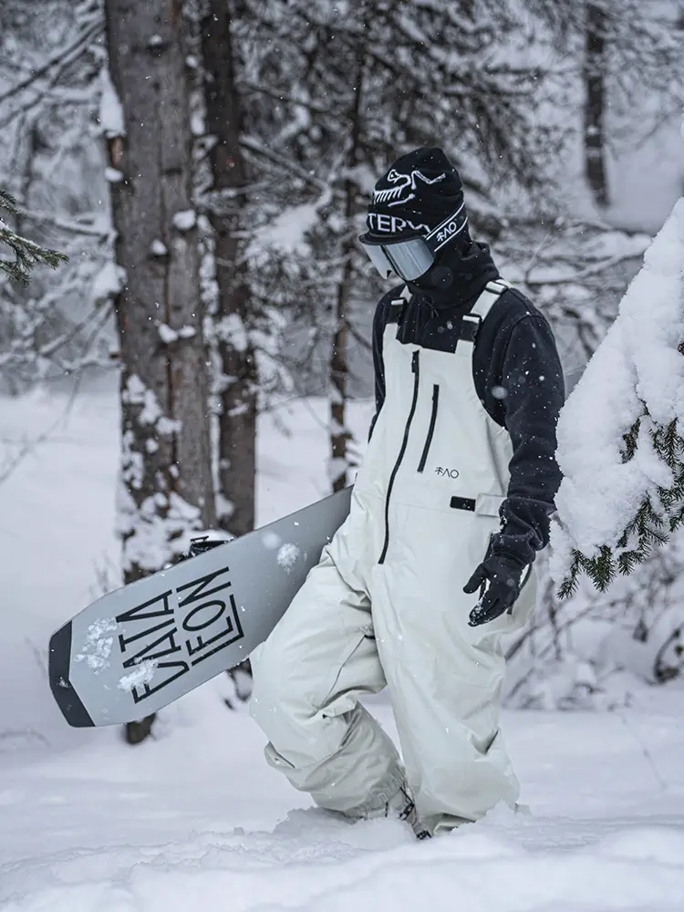 Snowproof Fully Taped White Snowboard Bib Pants 3L Waterproof Fleece-Lined Breathable Ski Bib Pants with Toilet System