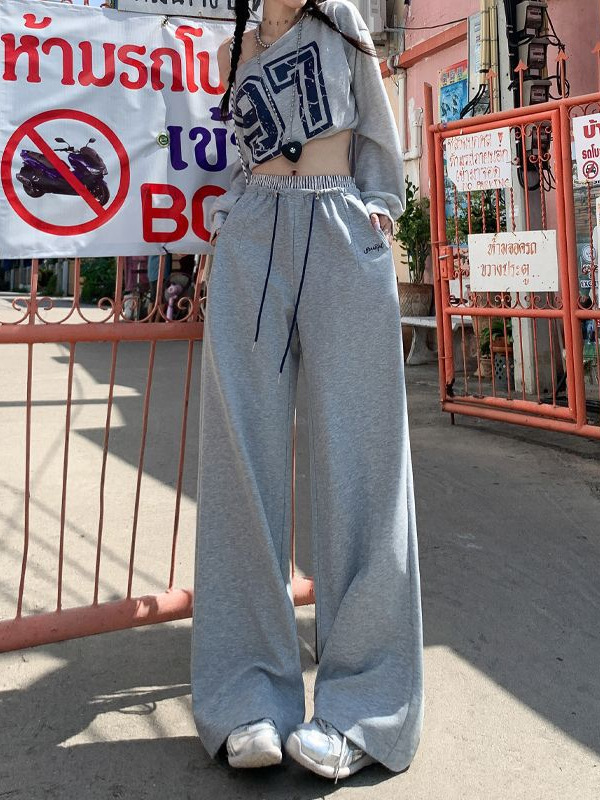 2025 Spring and Summer New Drawstring Loose Pants All-match Pants Wide-leg Pants Women's Casual Pants Sports Pants Trousers