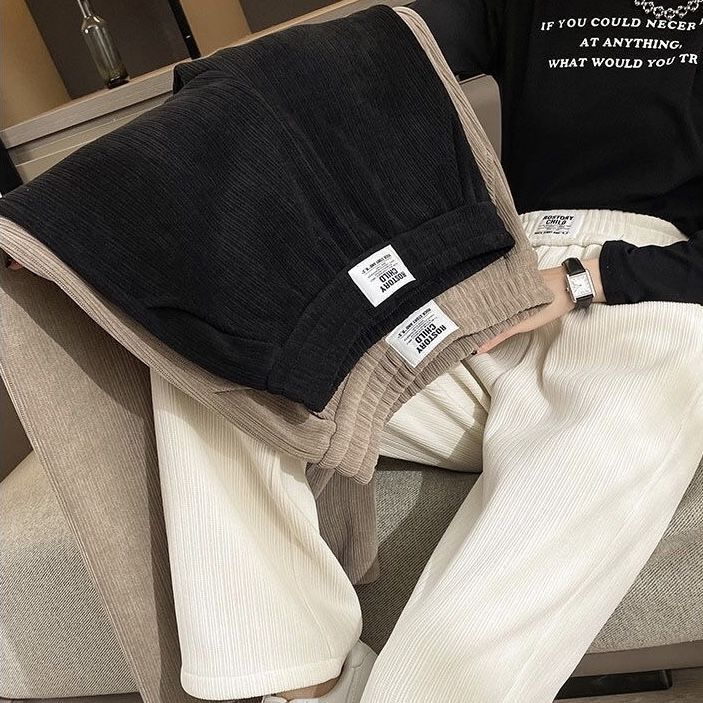 [fleece-lined thickening] autumn and winter warm new straight pants casual versatile narrow version wide leg pants women's cold cotton pants