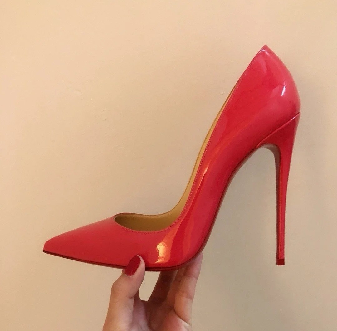 Rose Red Patent Leather Sexy Shoes, Large Size Women's Shoes, European and American Style, Shallow Mouth, Fashionable