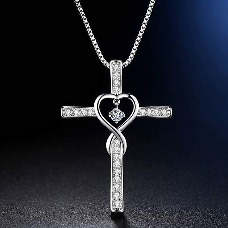 Cafe billion cross-border creative personality cross micro inlaid love heart-shaped necklace lovers Joker jewelry factory outlet
