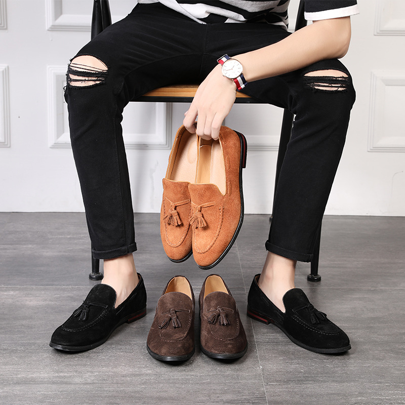 Spring and Summer New Anti-velvet Frosted Hair Stylist Casual Shoes British Nightclub All-match Tassel Slip-on Leather Shoes for Men