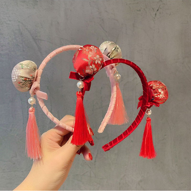 Baby's Headwear Children's Ball Pearl Tassel Headband Which Same Style Headband Chinese Style Hanfu Girls' Hair Accessories