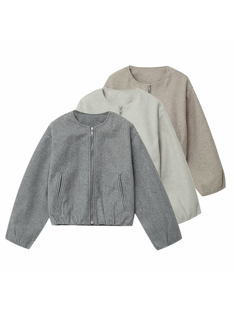 2025 Spring New Women's Clothing Elegant Casual Round Neck Long-Sleeved Elastic Layered Soft Bomber Jacket