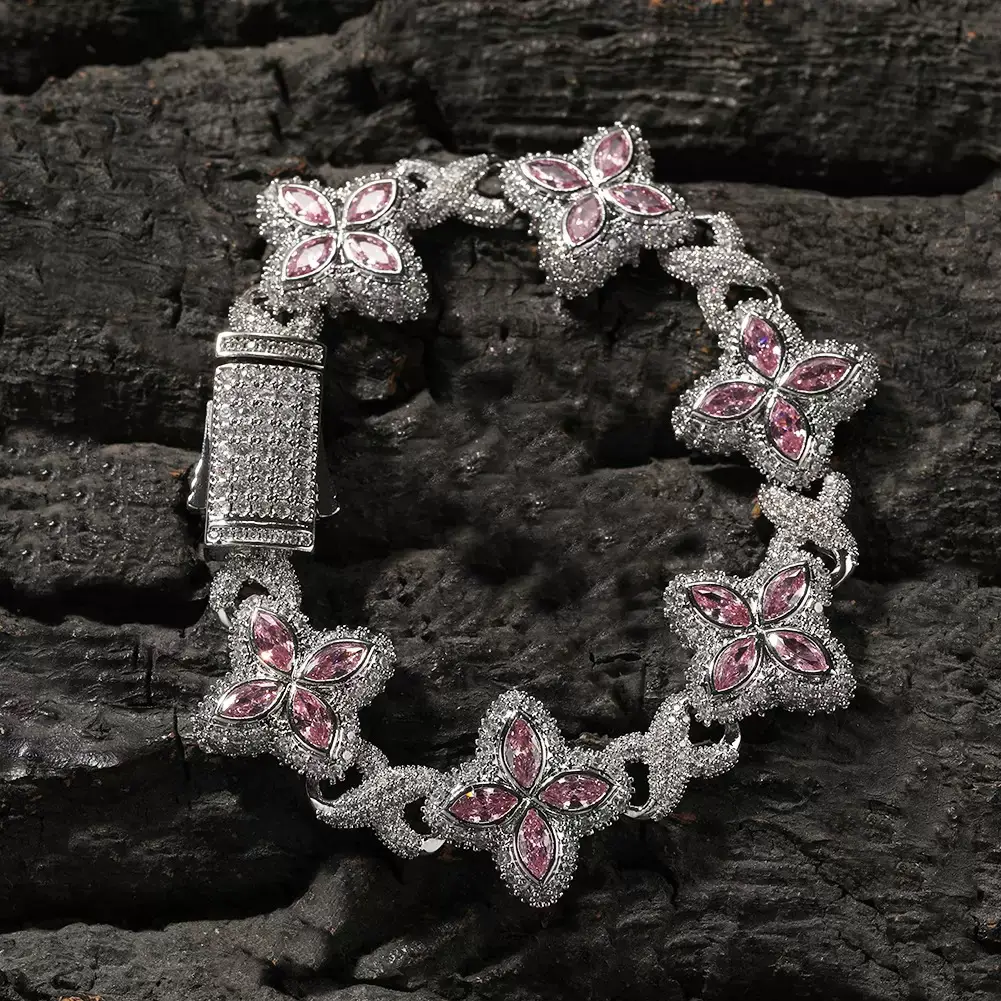 Mst Bling European and American New arrival Full Diamond Flower hip hop Bracelet for Men and Women Stylish Street Fashion Trendy Accessories
