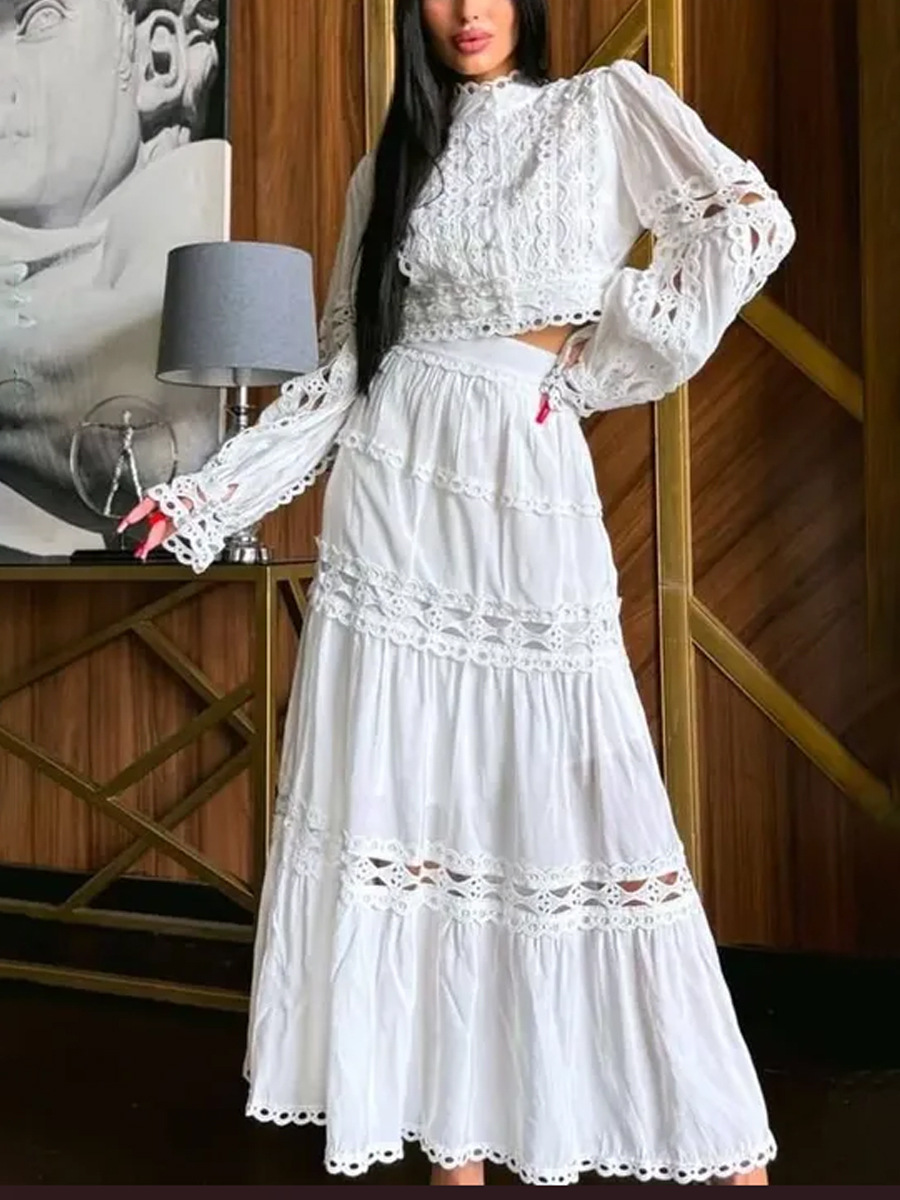 2026 Summer New Style French Retro Palace Style Niche Women's Suit Lace Trim Princess Sleeves Pure Color Suit