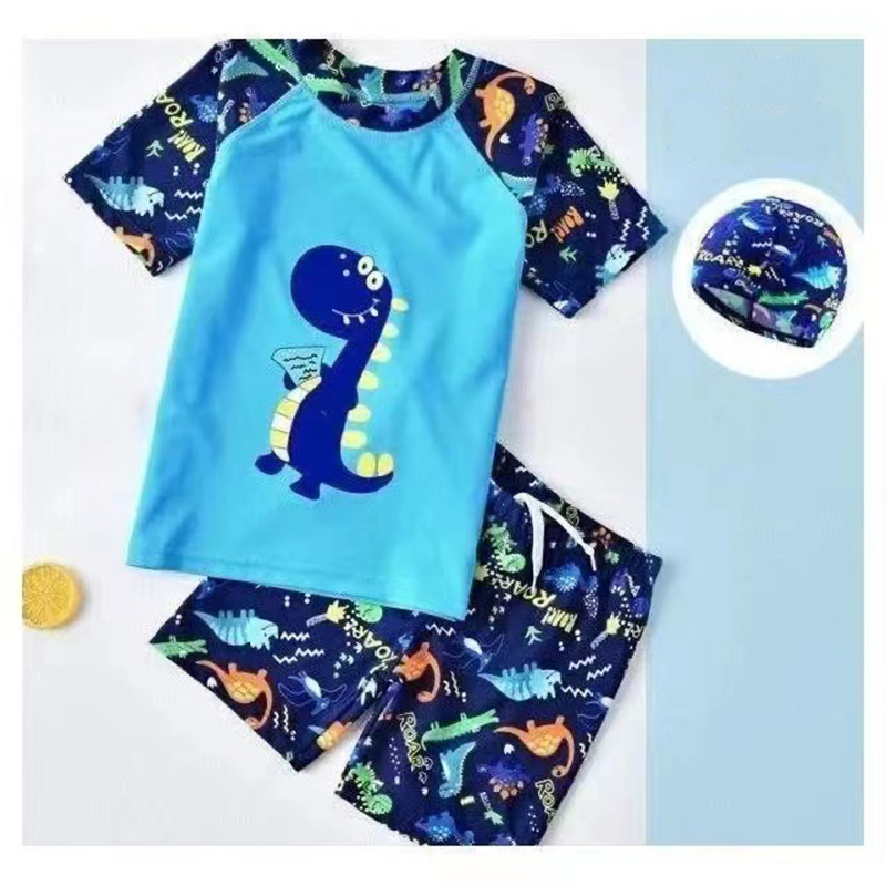 Factory boys split big boys fat boys learn swimming swimsuit three-piece swimming trunks swimsuit swimming cap
