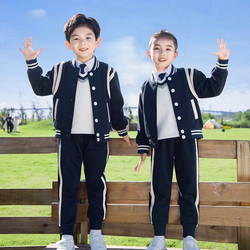English Style Class Clothes Primary School Students' School Uniform Spring and Autumn Clothes Four-piece Children's Sports Baseball Suit Kindergarten Garden Clothes