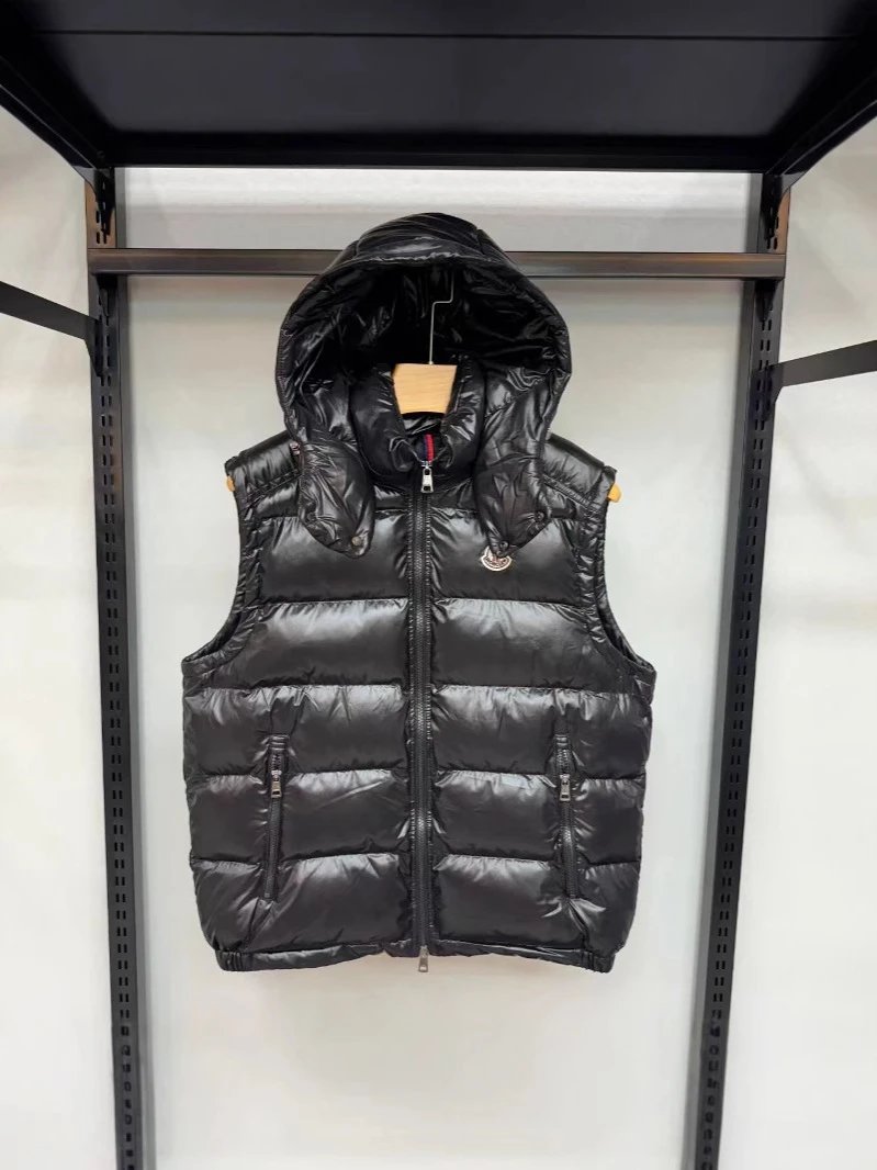 Cross-Border European and American Mongolian down Cotton Vest for Men and Women, Hooded Vest, Thickened Warm Stand-Up Collar, Glossy Outer Wear