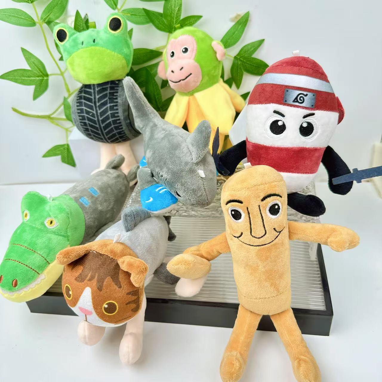 Cross-Border New Product: Mountain and Sea Classics Series Wooden Stick Crocodile Tire Frog Sahtur Imaginative Animal Small Plush Toy