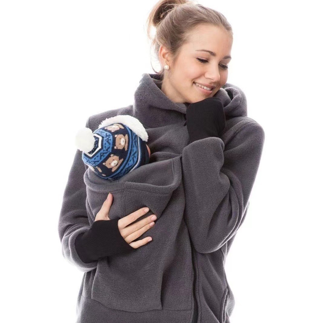 Amazon European and American cross-border two-in-one Multi-functional kangaroo mother sweater autumn and winter women's clothing baby bag sweater