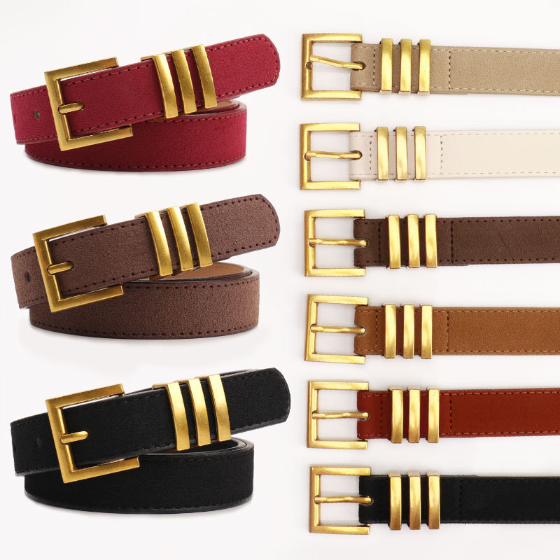 Cross-Border Light Luxury Retro Pin Buckle Belt for Women, Simple and Versatile Jeans Decorative Belt, High-End Suede Women's Belt