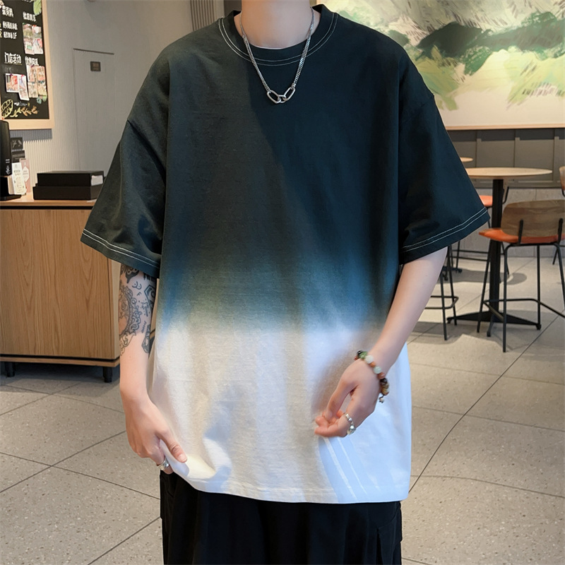 Gradient Short-sleeved T-shirt Men's Summer Trendy Brand Japanese Loose Couples Cotton Half-sleeved Casual Round Neck T-shirt