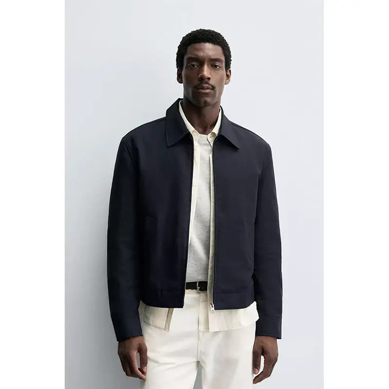 2025 Autumn New Men's Navy Blue Short Cotton Turn-Down Collar Long Sleeve Jacket 3046370 401