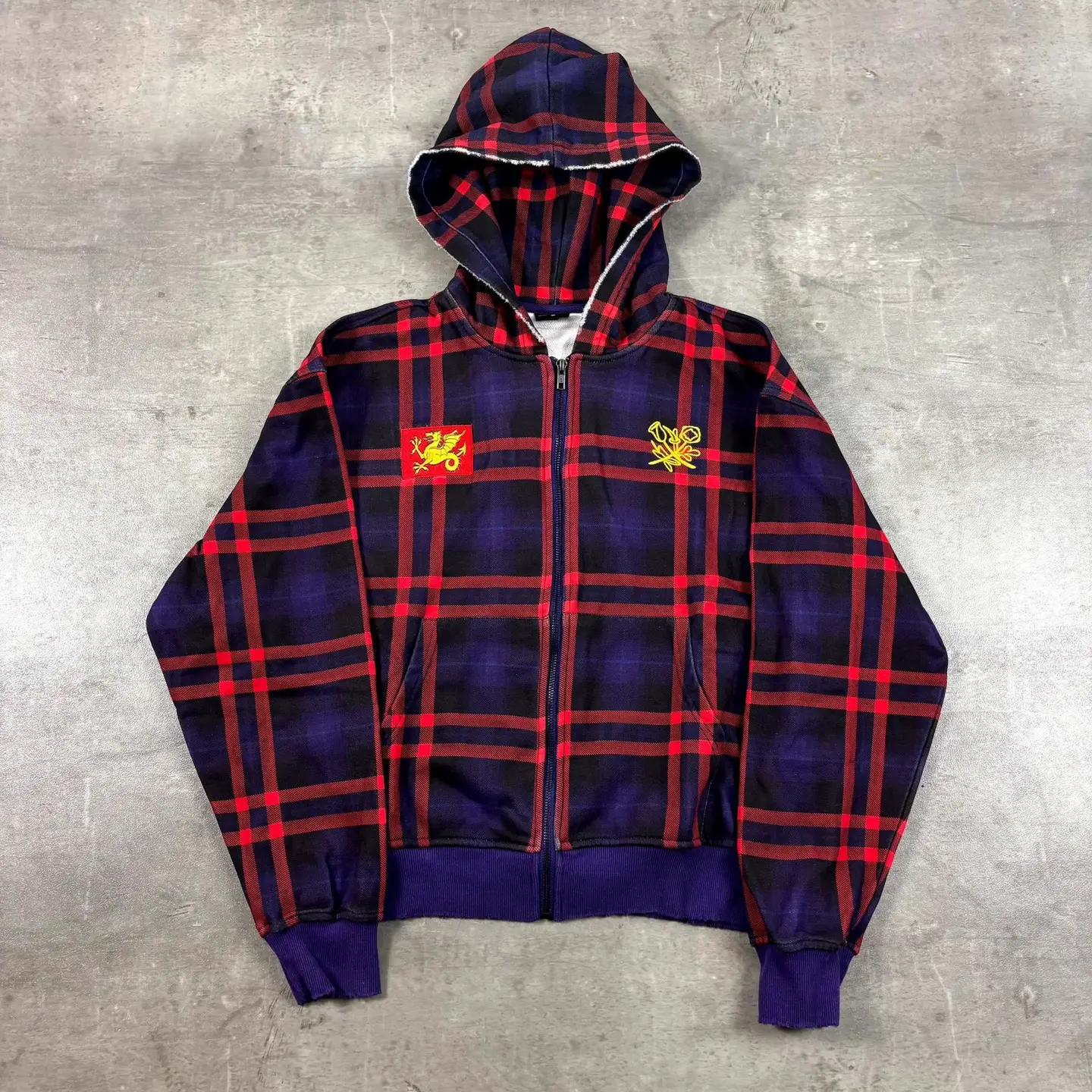 European and American Cross-Border Autumn and Winter Retro Zipper Plaid Loose Versatile Sweatshirt for Men and Women, Street Trendy Hooded Top