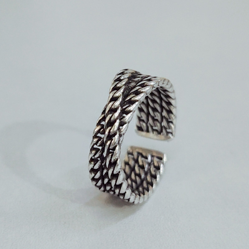 Korean style fashion personalized woven chain ring Women's Thai silver vintage open ring wholesale simple ring jewelry
