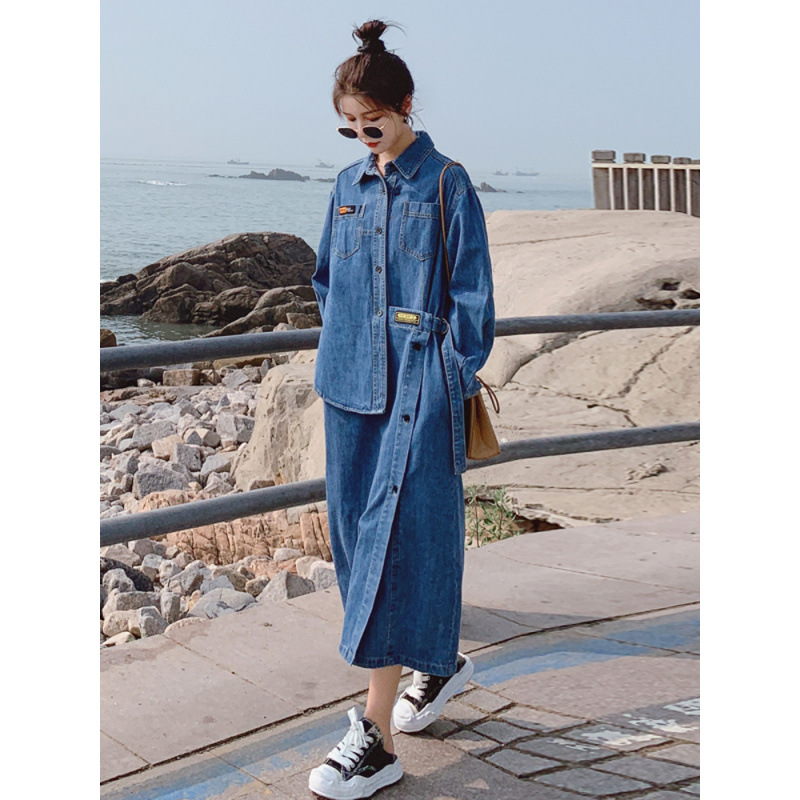 plus size Jin chubby girl Meat Covering White All-match Design Sense Niche Hong Kong Style Retro Denim dress