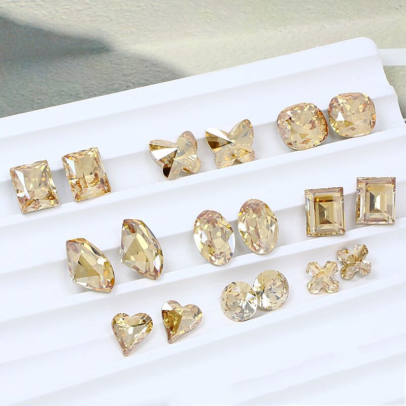 Dongzhou Crystal Golden Phantom Champagne Gold Nail Art Diamond Exploding K9 Glass Diamond Butterfly Fat Square Oval Nail Art Accessories