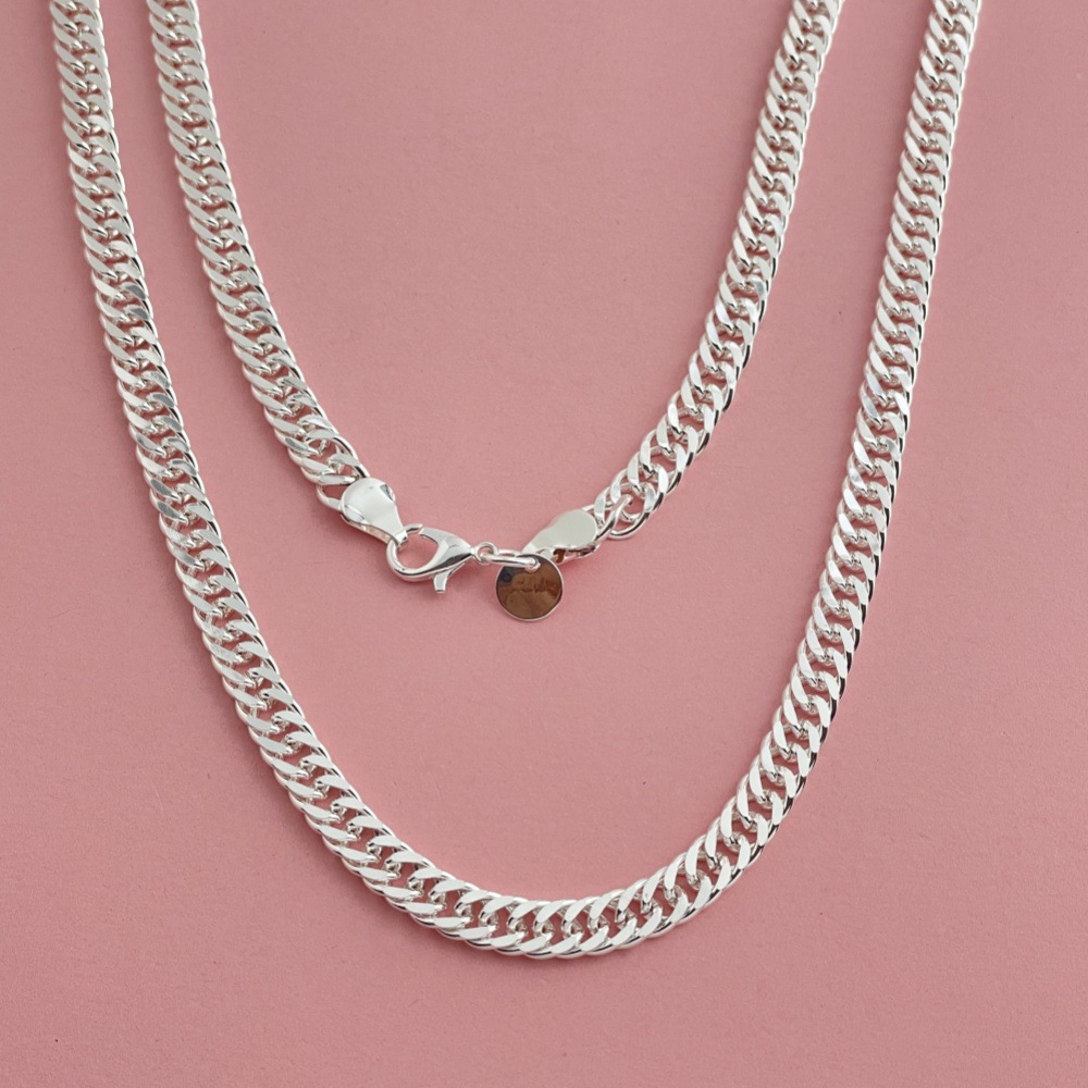 Aliexpress European and American Jewelry Copper Silver-Plated 6mm Double Clasp Side Necklace in Stock 18-24inch