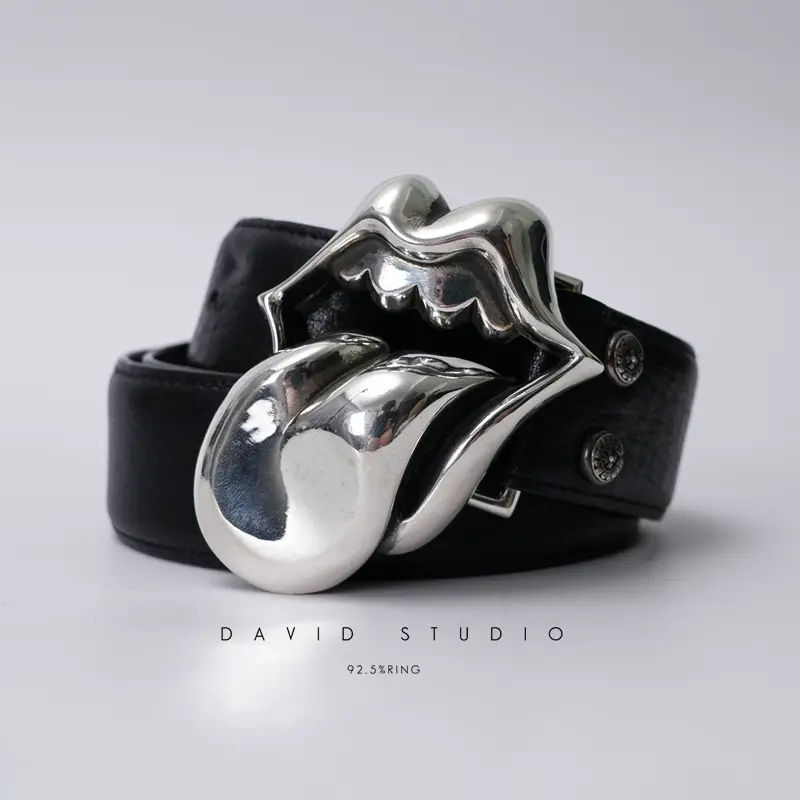 David studio925 sterling silver tongue men's personalized trend of head layer cowhide belt buckle head punk belt