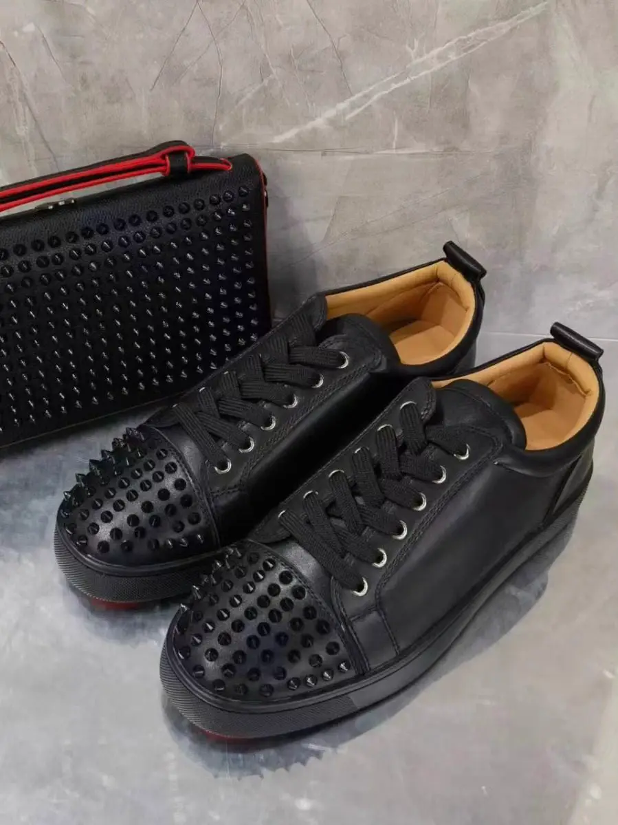 2026 New Men's White Sneakers with Studs, Casual Low-Top European Style Genuine Leather Sports Shoes, Couple Style