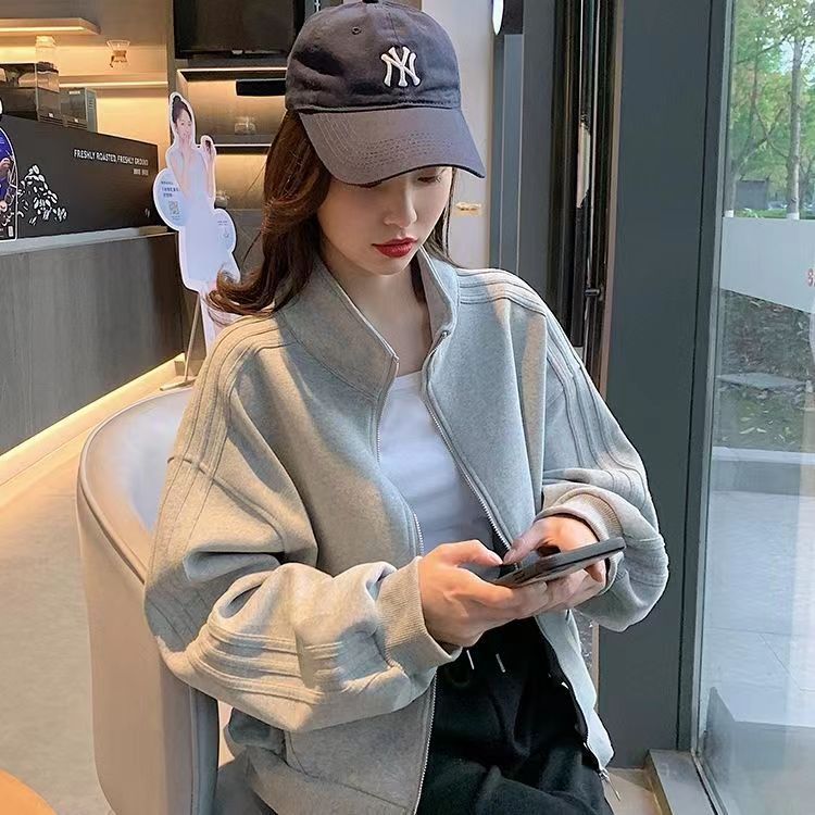 Loose fleece-lined Baseball Suit Coat Women's Autumn and Winter Sweatshirt New All-match Jacket with stand collar for small short coat trendy