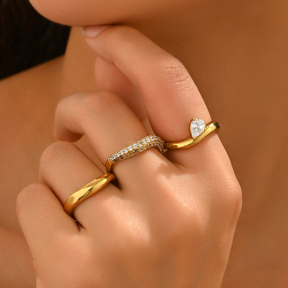 Temu Cross-Border Hot-Selling New Luxury Micro-Inlaid Zircon Ring Set, Minimalist Style Jewelry, Niche Design Trendy Ring