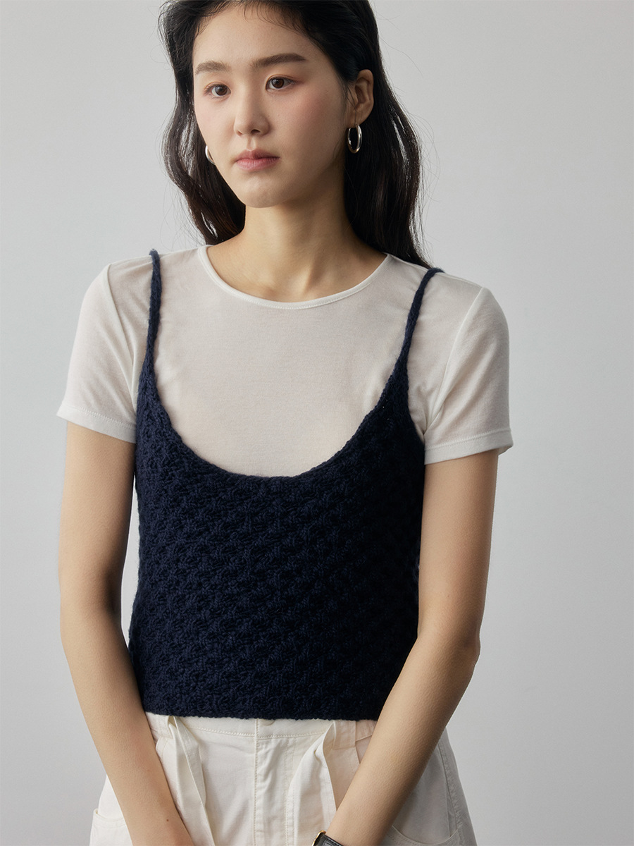 Simple and Gentle Style, Wool Blend, Flattering, Tie-Up Layered Vest, New Spring Knit Camisole 10028