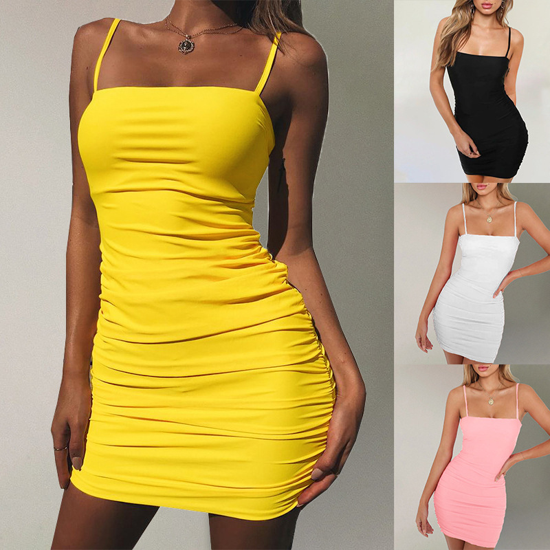 FC270 in stock popular women's clothing 2024 spring and summer European and American women's tight sexy sheath mini sling dress