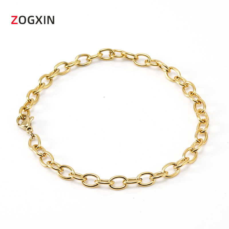 304 Stainless Steel O-Shaped Chain Necklace Bracelet Wholesale Cross-Border Titanium Steel 18K Gold Cross Chain DIY Jewelry with Chain
