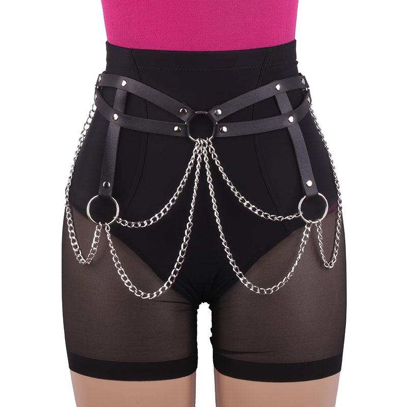 European and American Hot-selling Double-layer Leather Belt Tie Belt Sexy All-match Tassel Waist Chain Metal Body Chain One-piece Jewelry