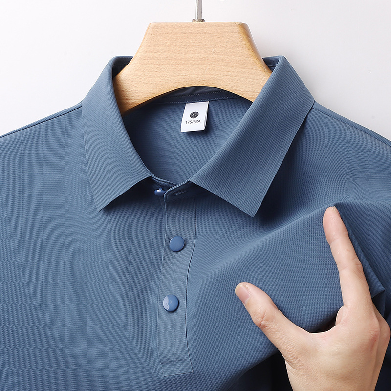 High-Quality Ice Silk Polo Shirt for Men, Short-Sleeved, Business Casual, Seamless, Breathable, Cool-Feeling, Nylon-Polyester, Turn-Down Collar Polo Shirt for Summer