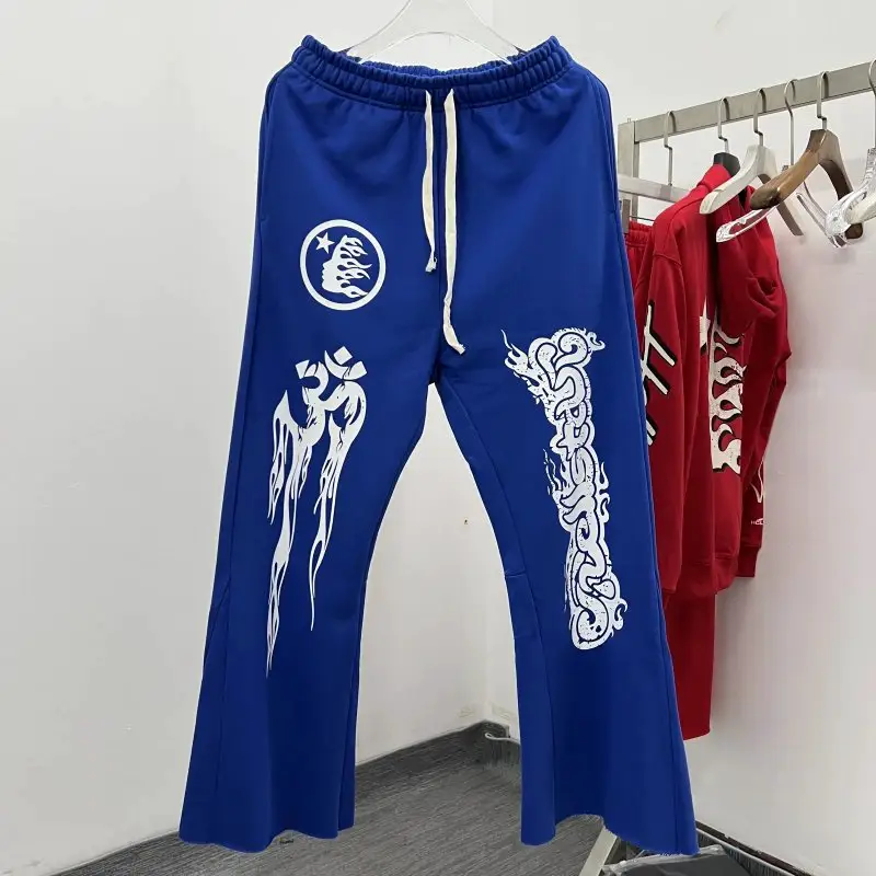 美式秋冬潮牌掉漆印花logo高街手绘涂鸦男士喇叭裤嘻哈男女休闲裤