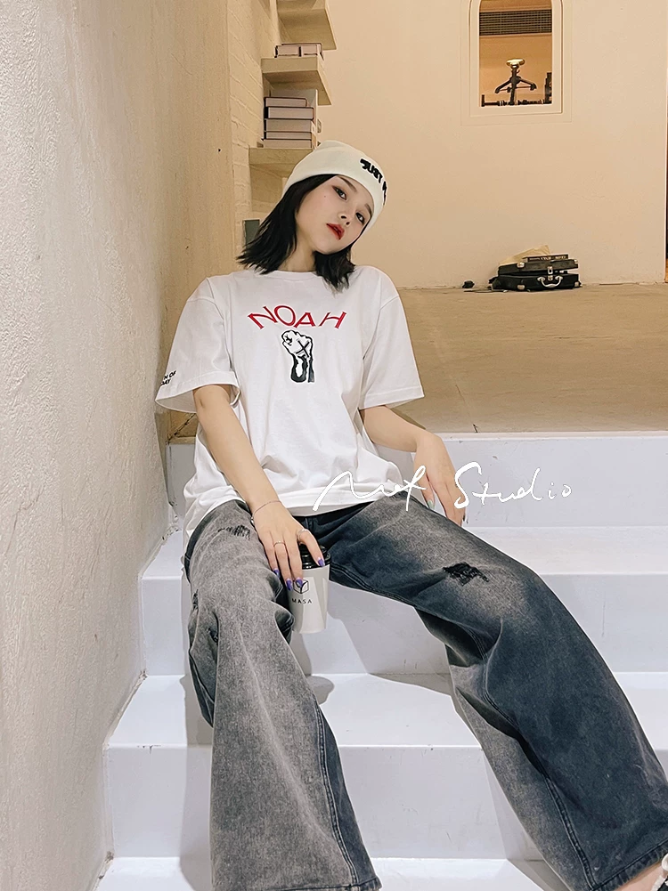 Nof Studio Contemporary Youth Band Logo Round Neck Solid Color Short-Sleeved T-Shirt for Men and Women Fotografie QC de pe TAOBAO pe Qualit.ly