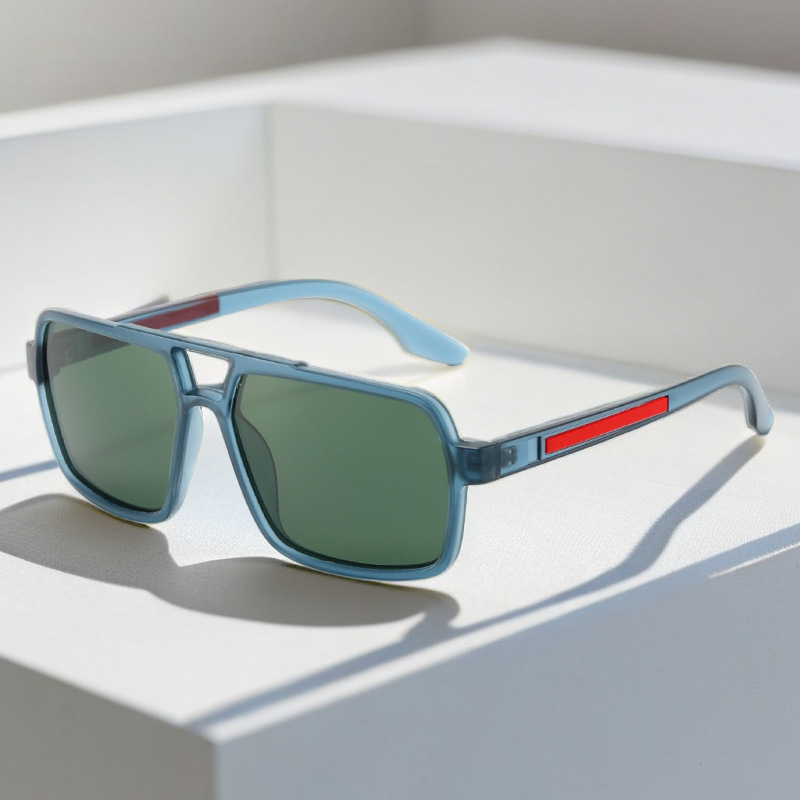 New Fashion Square Men's retro casual double beam polarized pilot European and American catwalk Net Red simple sunglasses