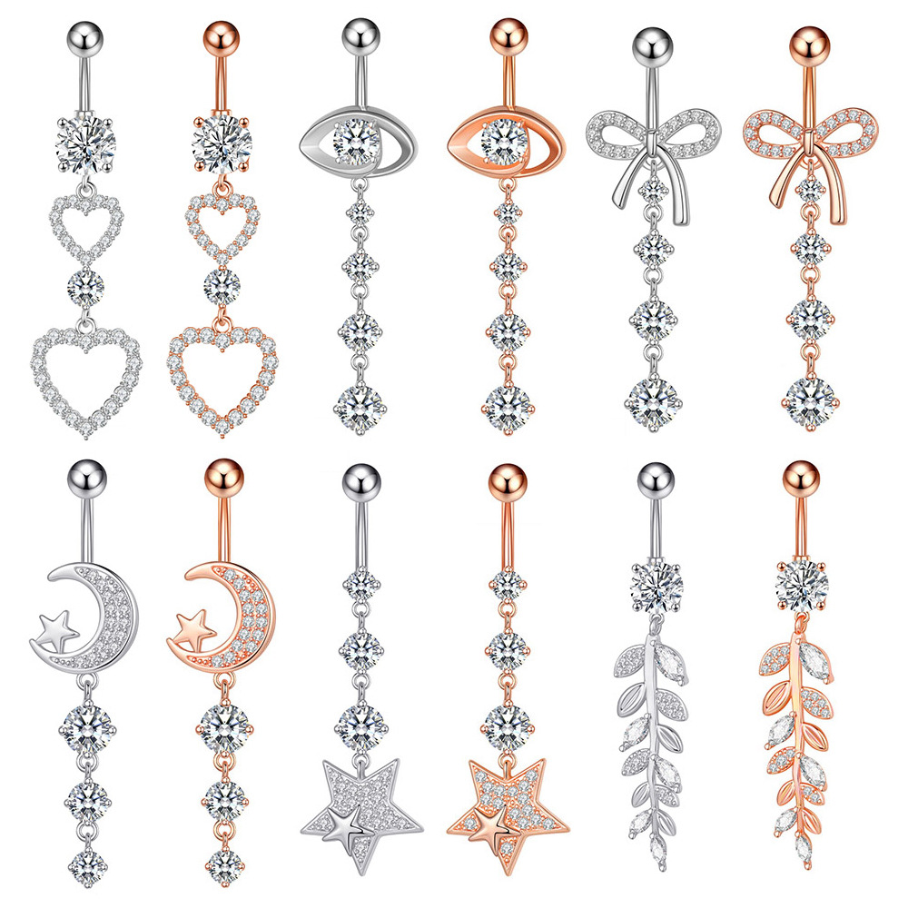 Cross-border e-commerce new factory direct fashion Moon five-pointed star heart-shaped eye leaf zircon navel buckle navel